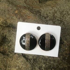 Black and Gold Round Earrings
